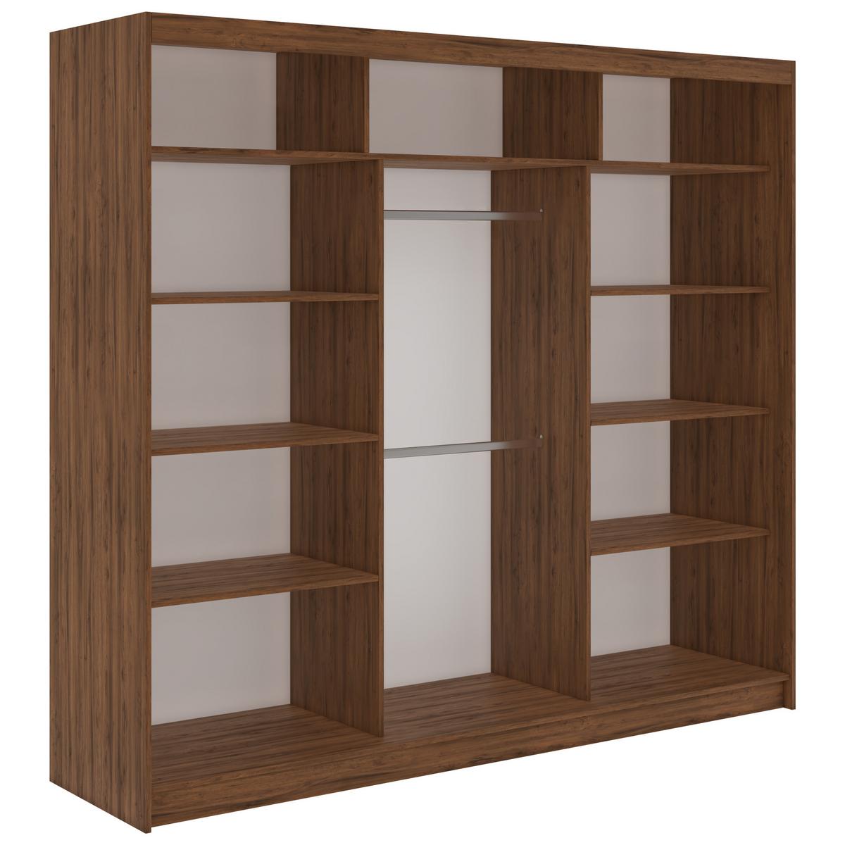 SCHWEBETÜRENSCHRANK 240 - VERONA - Warmia Walnuss mit Spiegel - Walnussfarben/Alufarben, Holzwerkstoff/Metall (240/216/61cm) - MKS