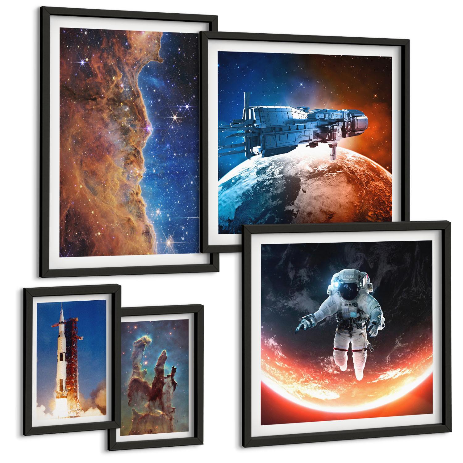 BILDER SET 5er Set - 50x50 cm & 20x30 cm & 40x60 cm Schwarzer Rahmen - Farbenfrohes abstraktes Porträt - Schwarz, Kunststoff (40/60cm) - TULUP