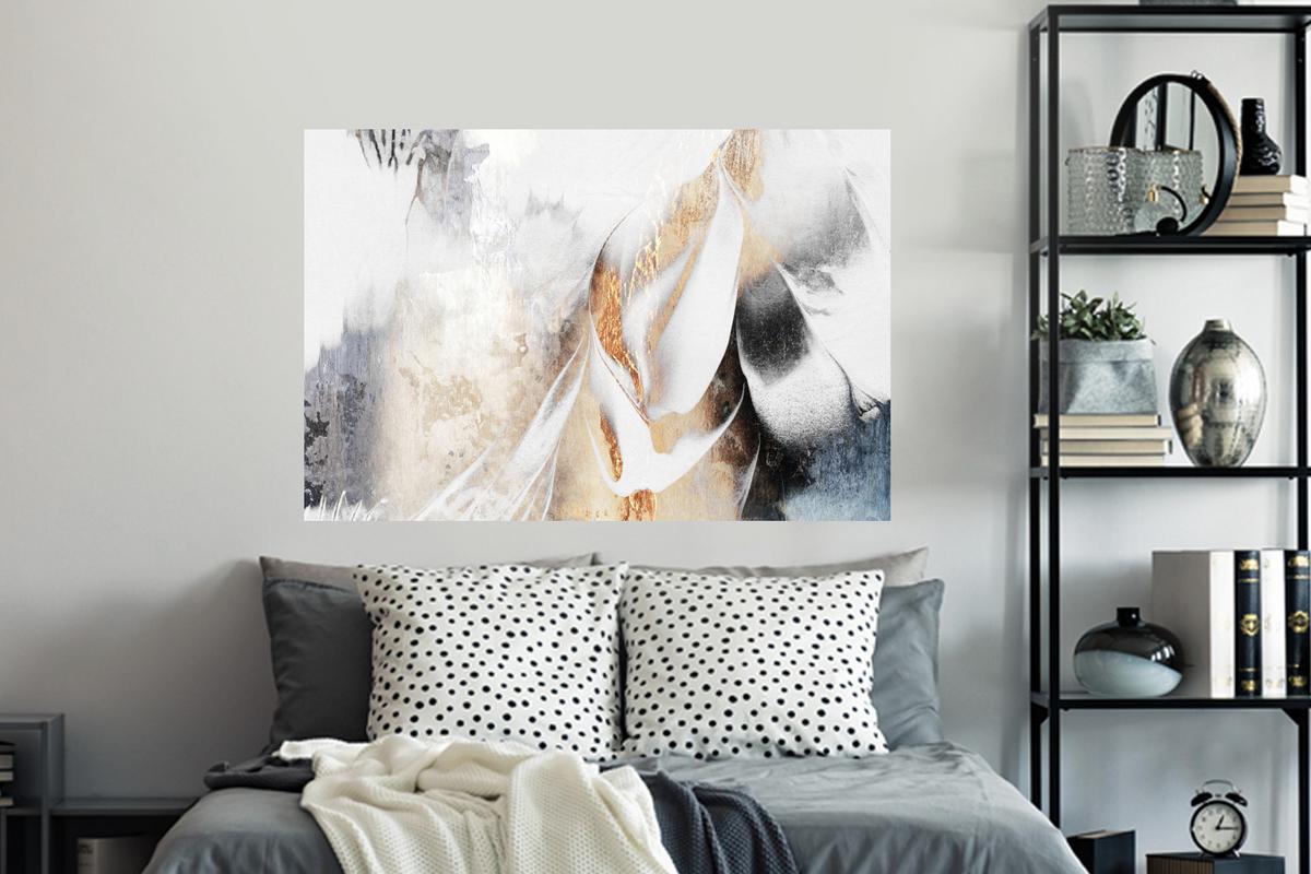 WANDTATTOO Luxus - Abstrakt - Gold - Weiß Wandsticker 120x80 cm - Goldfarben, Kunststoff (120/80/0.1cm) - MuchoWow