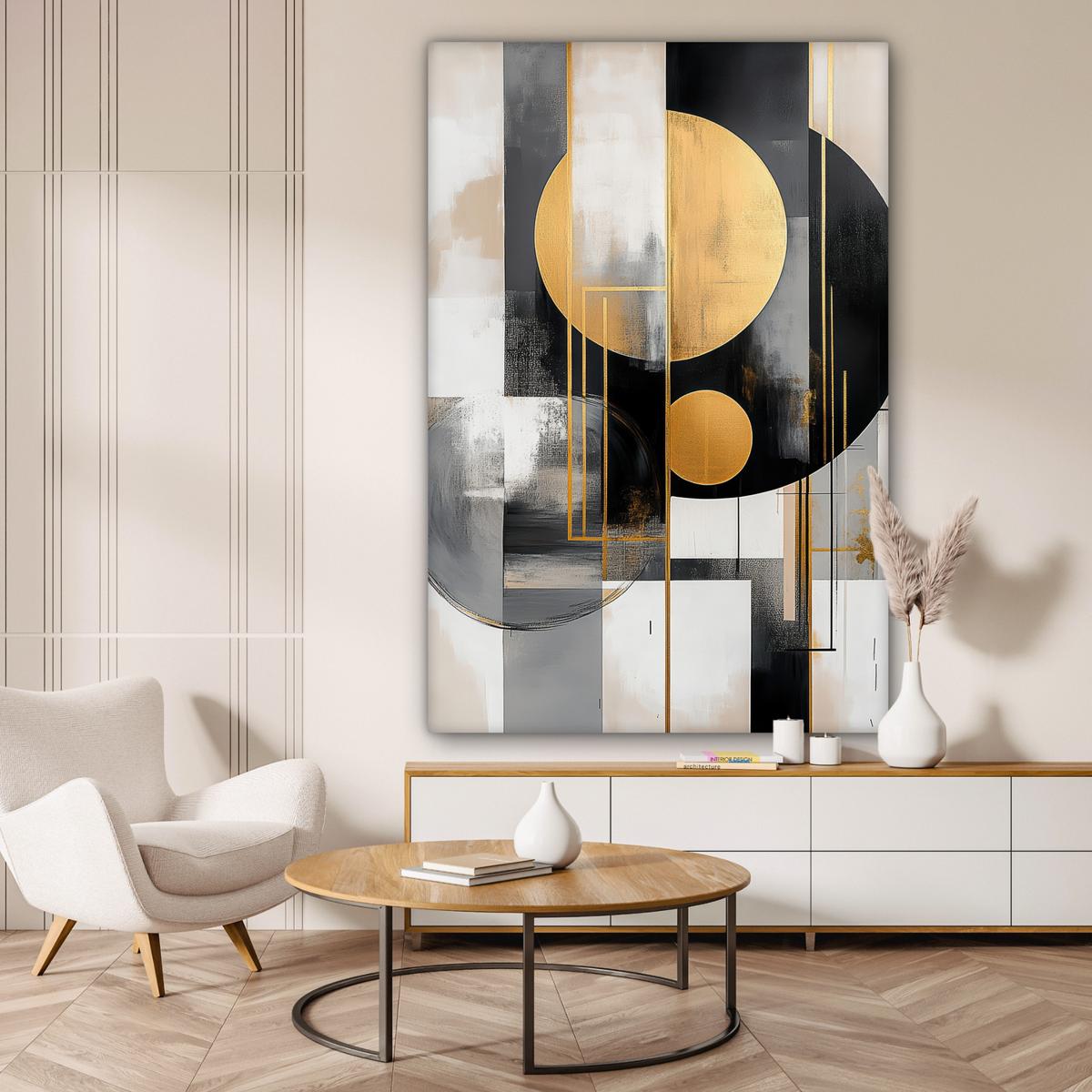 LEINWANDBILD Abstrakt - Gold - Silber - Formen - Ästhetisch - Modern Deko Groß 90x140 cm - Goldfarben, Textil (90/140cm) - MuchoWow