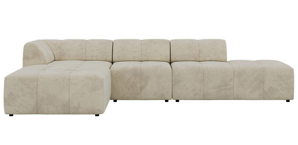 ECKSOFA GRIDA 4M L Beige Velvet - Links - Beige/Schwarz, Kunststoff/Textil (335/176cm) - MKS