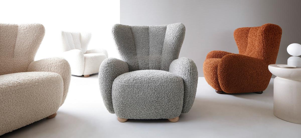SESSEL MIST, Polstersessel Klassisch Loungesessel, Bucle-Stoff Grau - Grau, Holz/Holzwerkstoff (88/91/100cm) - MASSENO