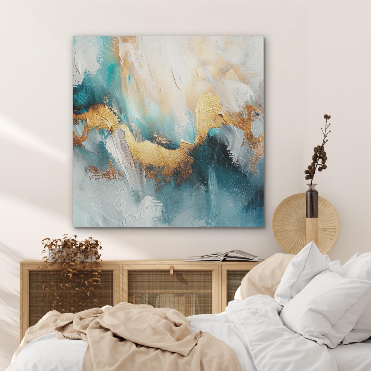 AKUSTIKBILD Abstrakt - Kunst - Gold - Blau Akustikpaneele 90x90 cm - Petrol, Kunststoff (90/90/0.9cm) - MuchoWow