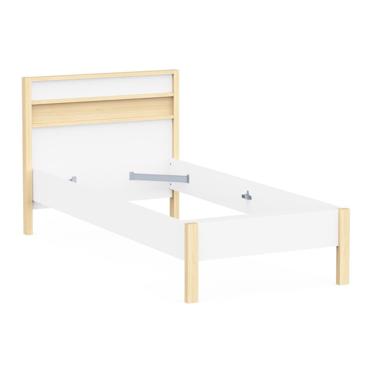 BETT in Weiß und Eiche Dekor 102,9/207,3/95 cm - Weiß, Holzwerkstoff (190/90cm) - Calicosy