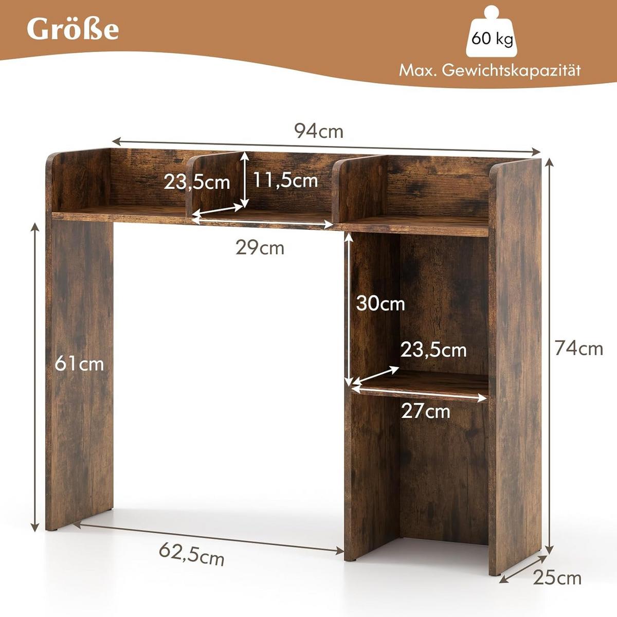 SCHREIBTISCHREGAL Braun - Braun, Holz (25/94/74cm) - COSTWAY