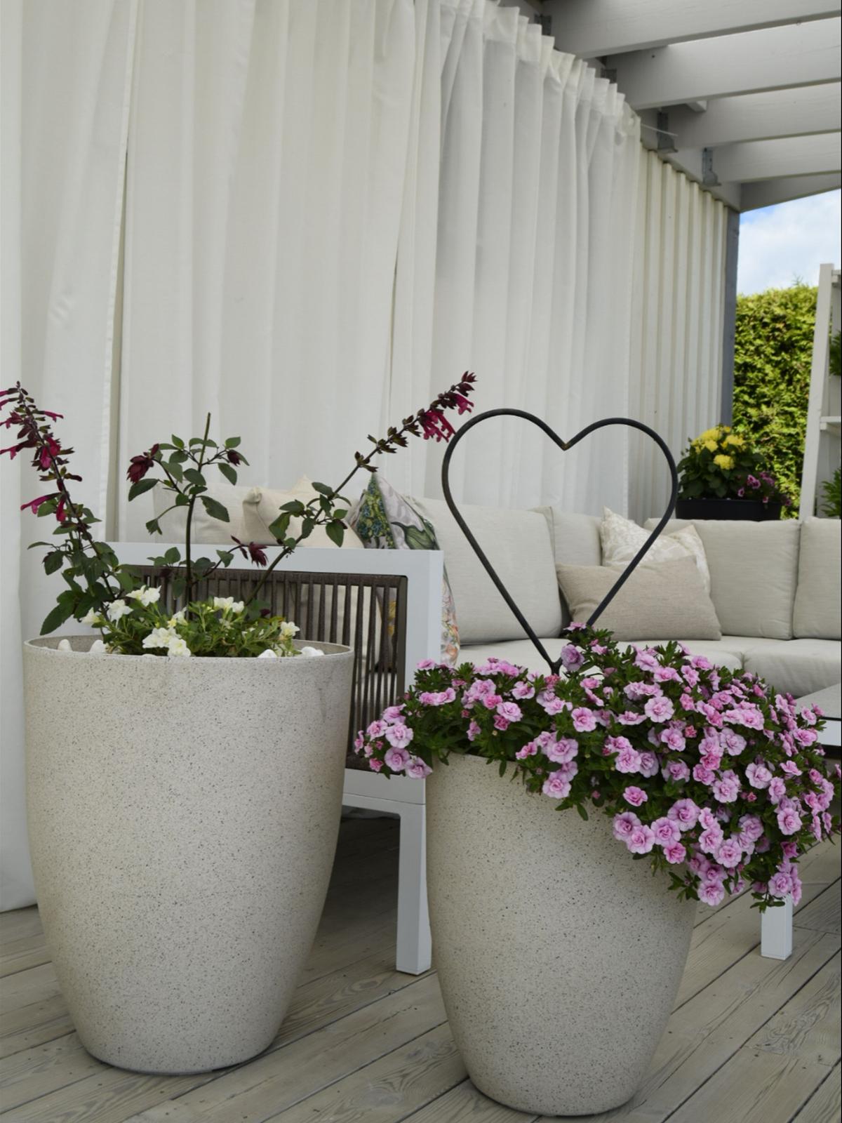 BLUMENTOPF cremeweiß rund 35/35/42 cm Croton - Weiß, Stein (42cm) - Beliani