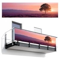 BALKON-SICHTSCHUTZ Baum - Heidekraut - Sonnenaufgang Windschutz 300x85 cm - Flieder, Kunststoff (300/85cm) - MuchoWow