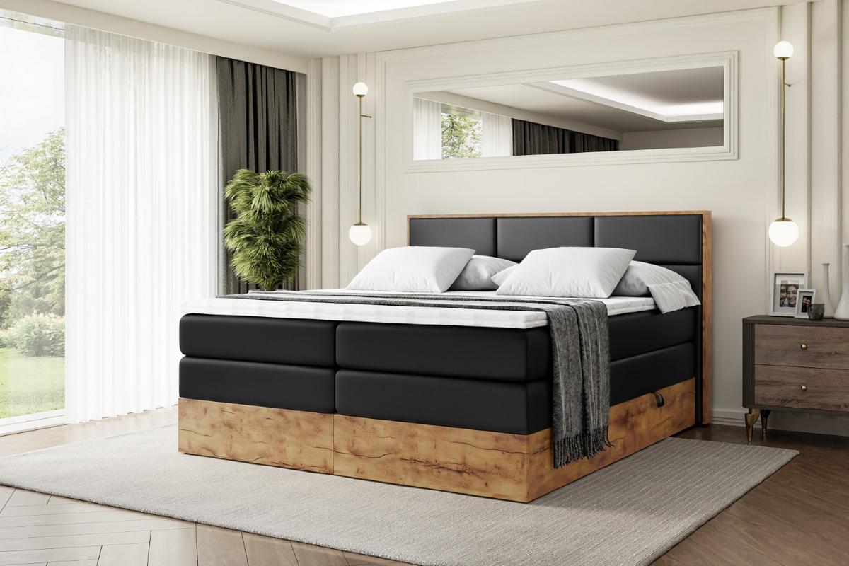 BOXSPRINGBETT mit Matratze H3|H4 und Lattenrost - LOLLI1 KING-140x200 - Schwarz - Schwarz, Holzwerkstoff (140/200cm) - ALTDECOR