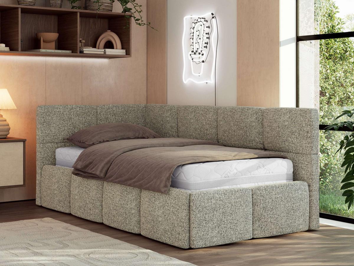 JUGENDBETT ARVO 90/200 - Grau Strukture - ohne Matratze - Links Seite - Grau, Textil (90/200cm) - MKS
