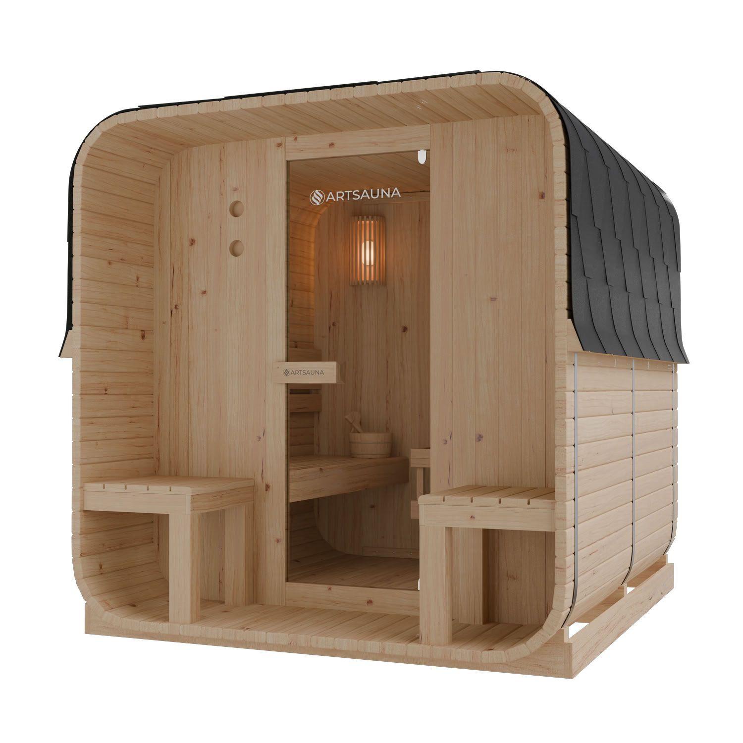 FASSSAUNA Nolvik XXL inkl. Zubehör-Set - Naturfarben, Holz (186/194/220cm) - Artsauna