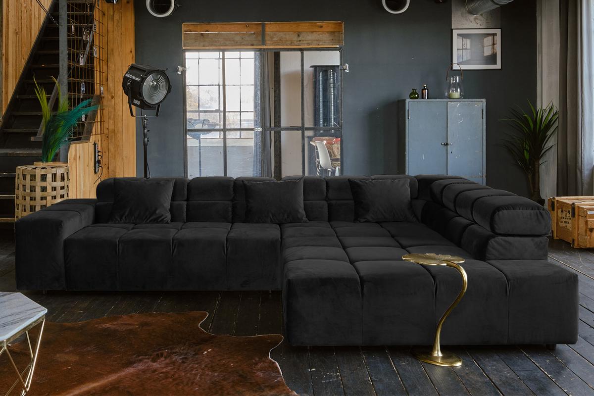 ECKSOFA MIT MOTORISCHEM SITZVORZUG NEVADA Schwarz Velvet Relaxfunktion - Schwarz, Textil (319/215cm) - KAWOLA