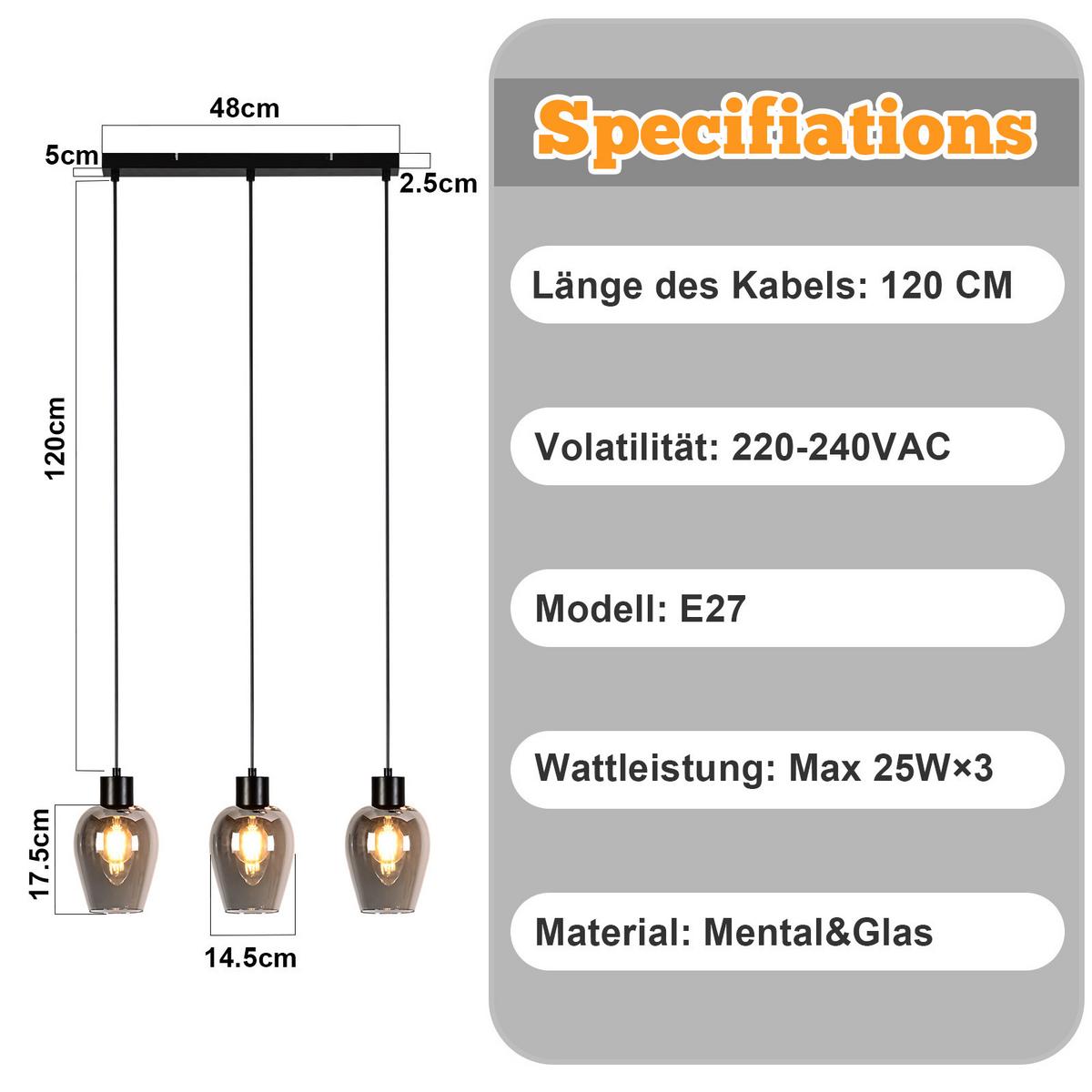 PENDELLEUCHTE Robert 48/5/120 cm - Schwarz, Glas (48/5/120cm) - ZMH