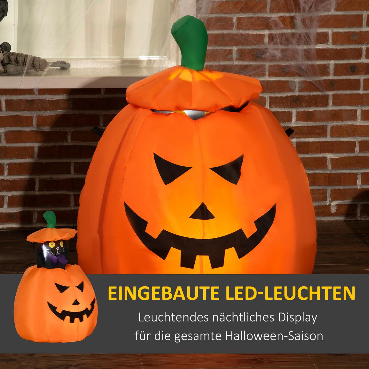 115 cm Halloween Deko Aufblasbar Kürbisgeist mit beweglicher Katze mit LED - Orange, Kunststoff (64/115/76cm) - Outsunny