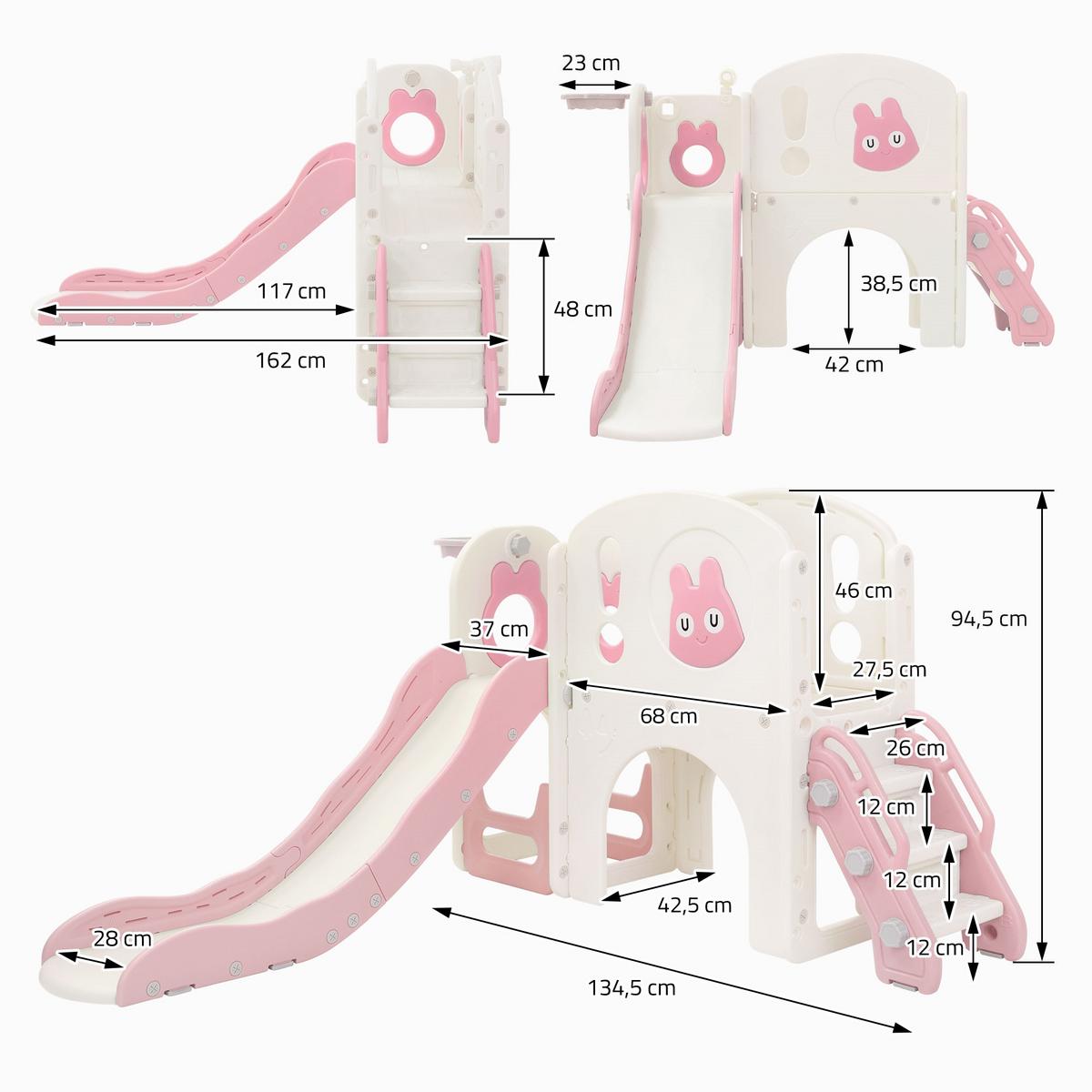 KINDERRUTSCHE mit Spielturm und Basketballkorb Rosa aus Kunststoff - Pink, Kunststoff (134.5/94.5/162cm) - Joyz