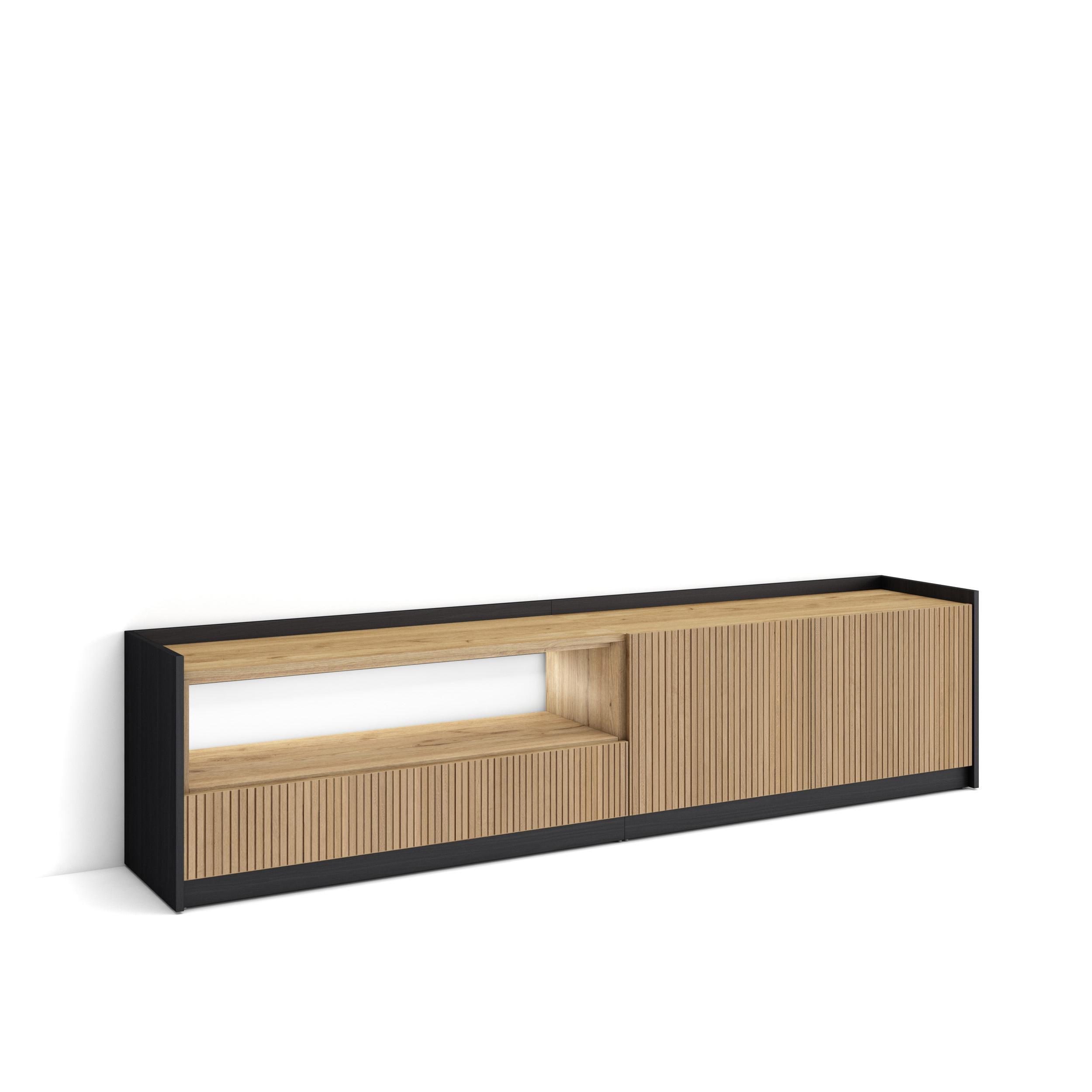 LOWBOARD, Eiche und Schwarz, 207/37/50cm, Led - Eichefarben, Holzwerkstoff (207/50/37cm) - Skraut Home