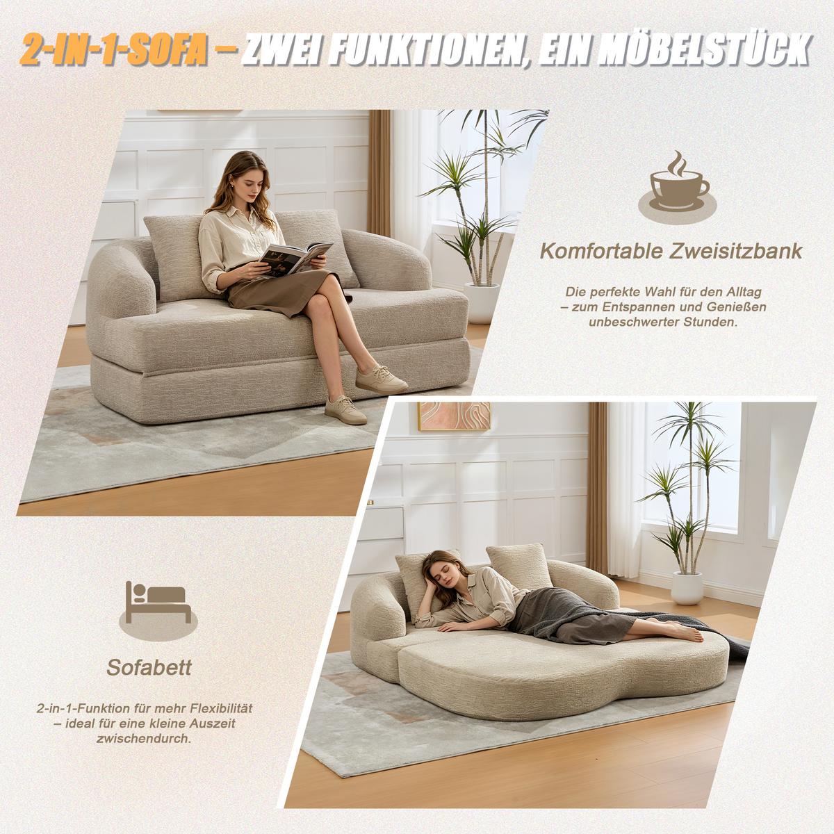 SCHLAFSOFA 2-in-1 Doppelschlafsofa Chenille Ausklappbar - Beige, Textil (157/65/84cm) - Urban Meuble