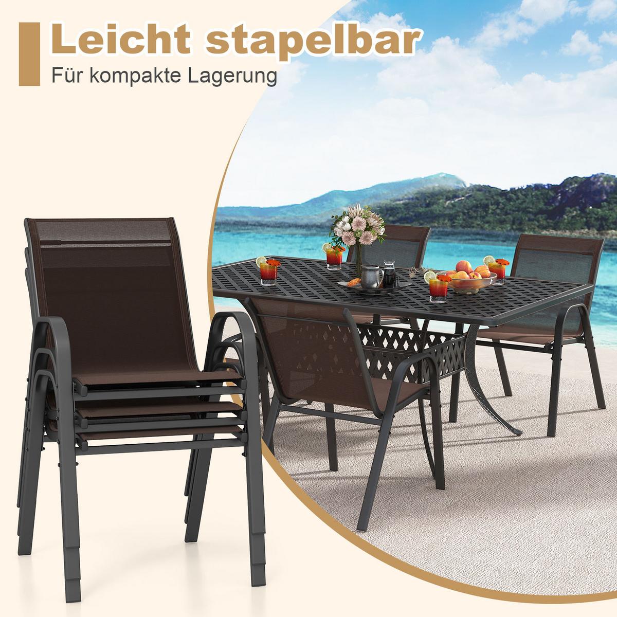 GARTENSTÜHLE Braun(2er-Set) - Braun, Metall (70/84/56cm) - COSTWAY