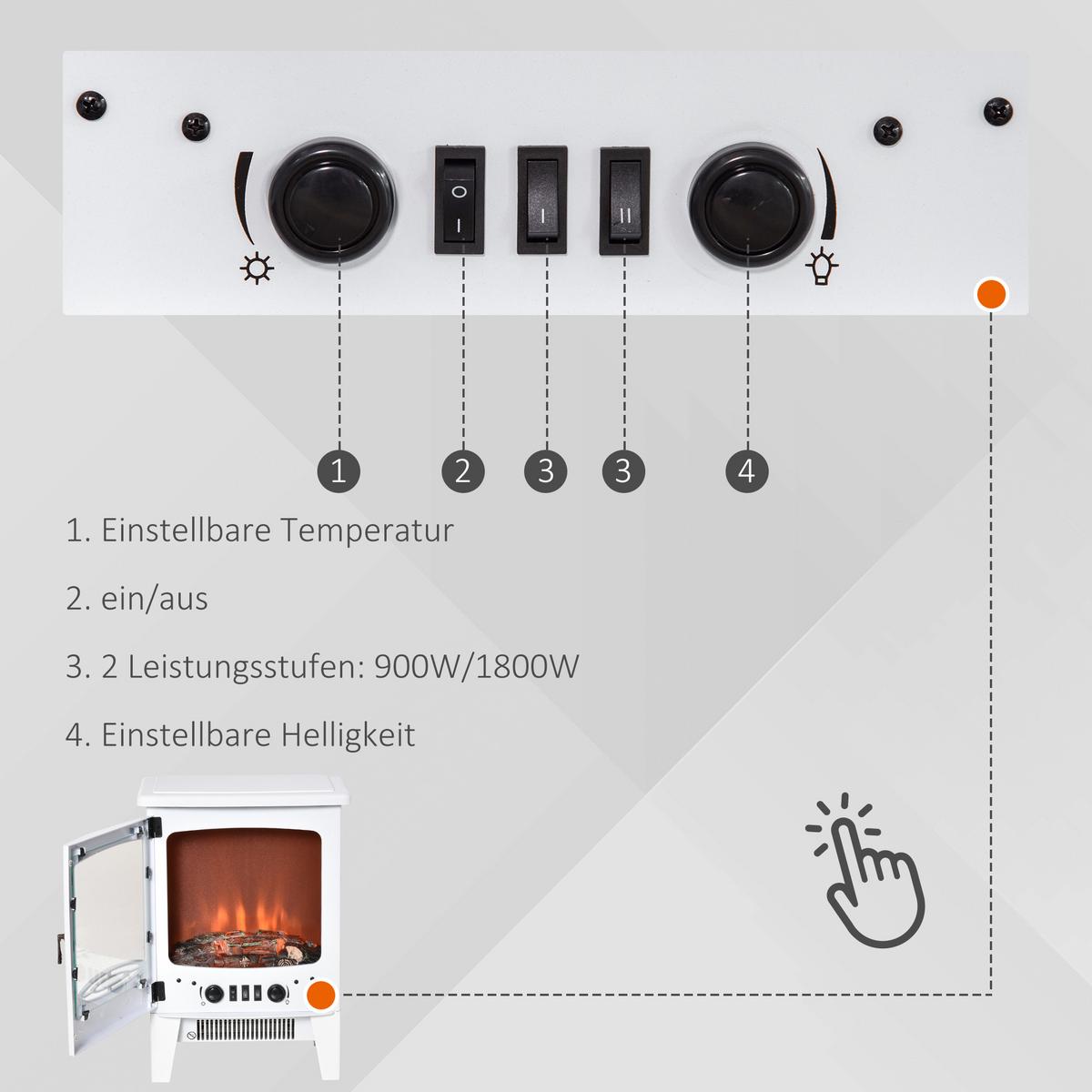 LED Elektrokamin Standkamin mit Flammeneffekt 900/1800W Weiß - Weiß, Metall (26/54.8/39cm) - HOMCOM