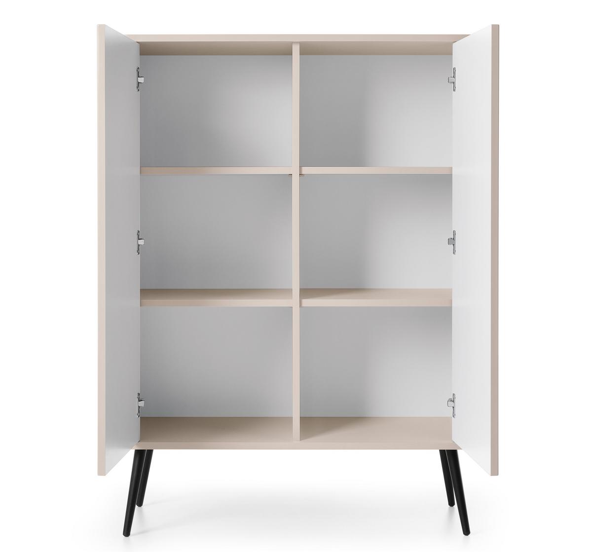 HIGHBOARD Salvia 2T Beige, Schwarz 103/129/39 cm – mit geriffelten Fronten und hohen Beinen - Beige/Schwarz, Holzwerkstoff/Metall (103/129/39cm) - AX Living