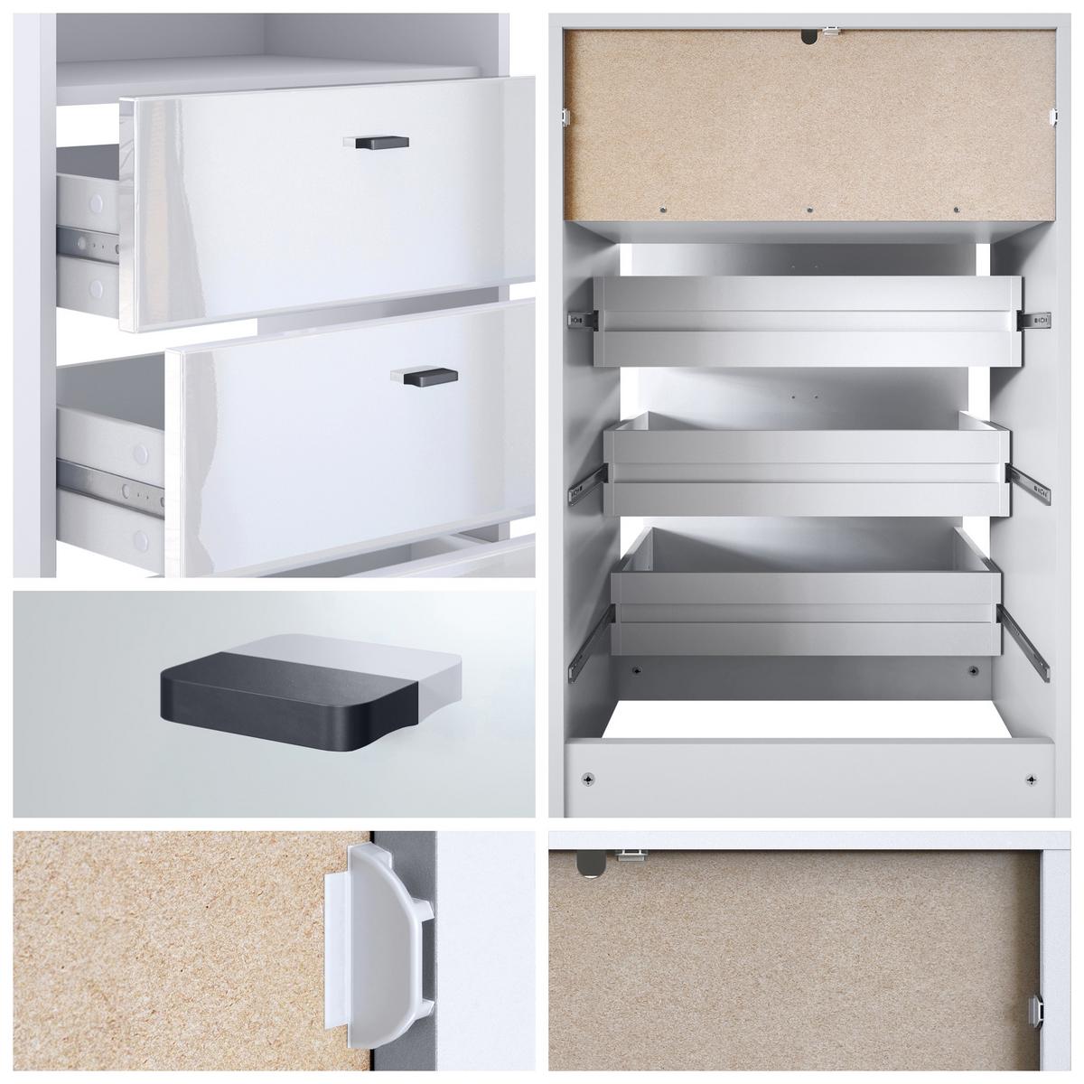 KOMMODE Pino Fronten in Grau Hochglanz - Grau, Holzwerkstoff (56/86.5/36cm) - Vladon