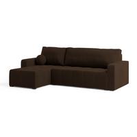 ECKSOFA VOLIRA Braun Plüsch-Stoff mit Schlaffunktion - Braun, Holz (230/143cm) - MASSENO