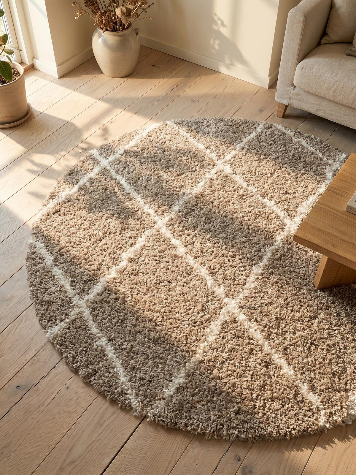 HOCHFLORTEPPICH DOLOMIT, geometrisch, Beige, Ø 80 cm - Beige, Textil (80/80cm) - KADIMA DESIGN
