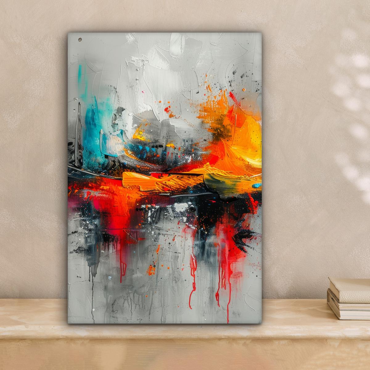LEINWANDBILD Moderne Kunst - Orange - Grau - Abstrakt Deko Wohnzimmer 20x30 cm - Hellgrau, Textil (20/30cm) - MuchoWow