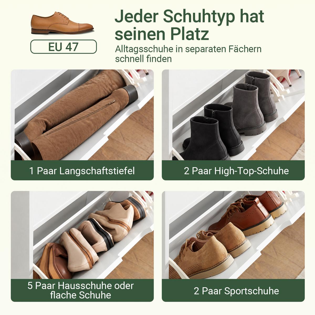 SCHUHKIPPER mit 4 Klappen, schmaler Schuhschrank Weiß, 100x91x19 cm, nur 19 cm tief, skandinavisch, Flur & Diele, - Weiß, Holzwerkstoff/Metall (100/91/19cm) - SoBuy