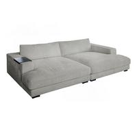 BIG SOFA XL MIT TABLETT MADELINE Hellgrau Cord - Hellgrau/Schwarz, Kunststoff/Textil (290/85/190cm) - KAWOLA