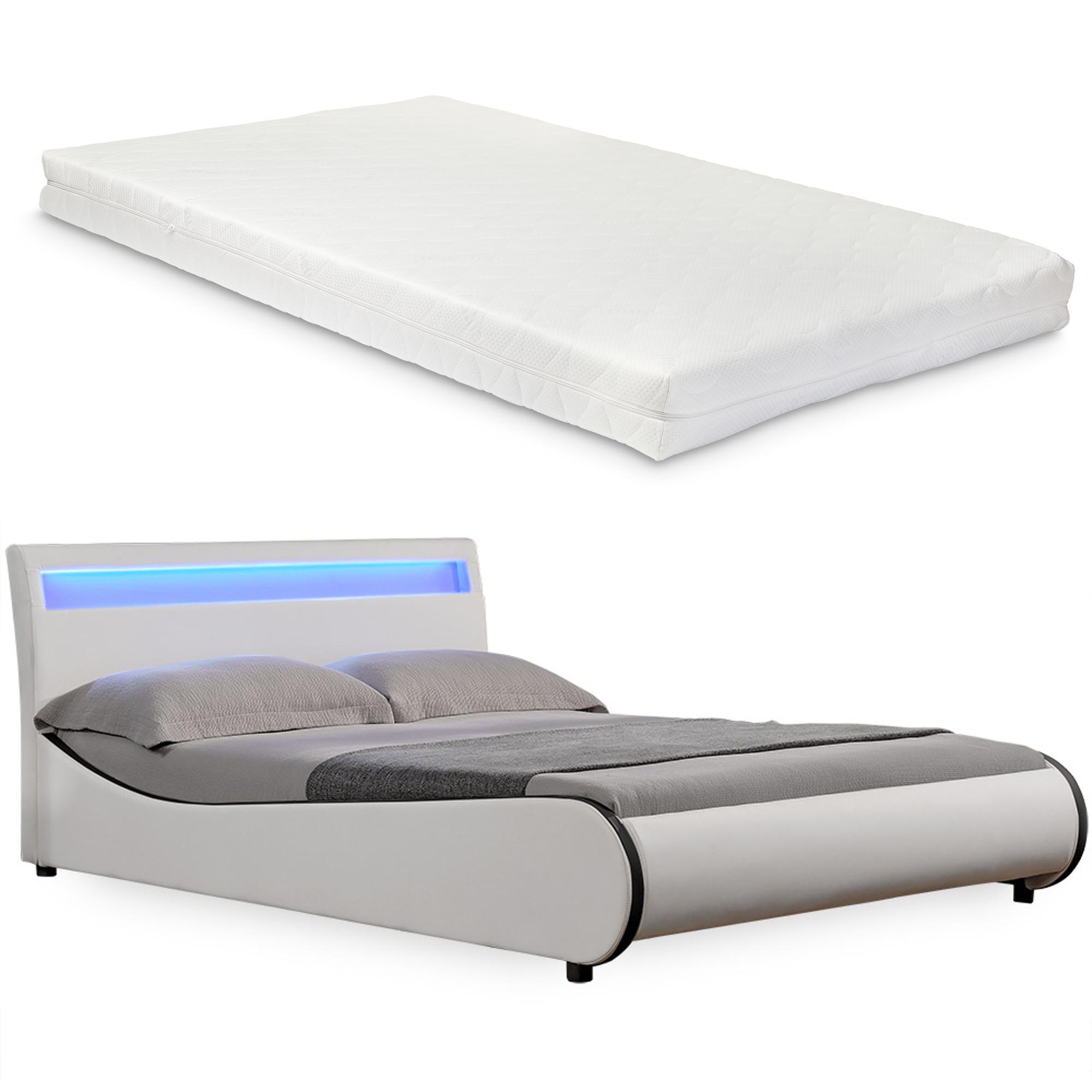 POLSTERBETT Valencia mit Matratze und LED-Beleuchtung - Weiß, Textil (140/200cm) - Corium