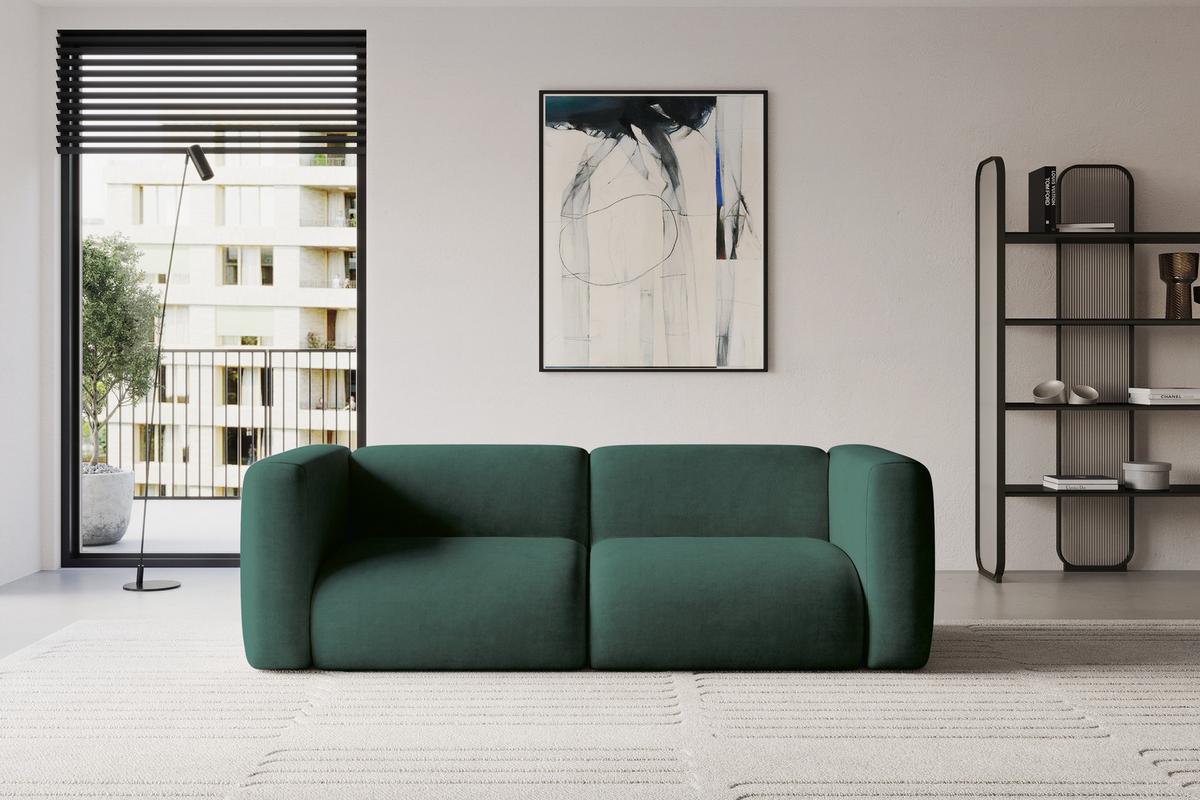 MODULARES Sofa 2-SITZER MIRA-S1 228x89x70 Grün cm Velours - Dunkelgrün/Schwarz, Holzwerkstoff/Kunststoff (228/70/89cm) - ALTDECOR