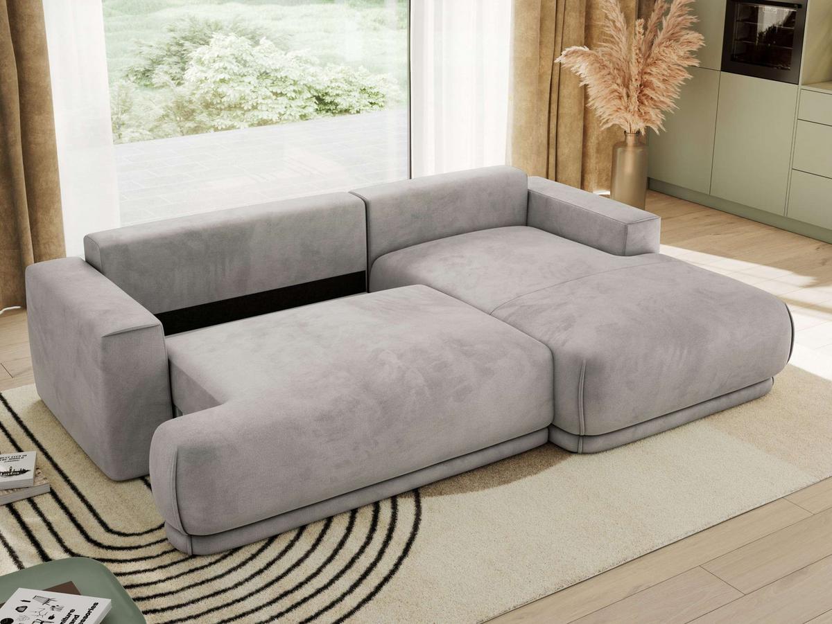 ECKSCHLAFSOFA RINA L Hellgrau Velvet - rechts - Hellgrau/Schwarz, Kunststoff/Textil (170/267cm) - MKS