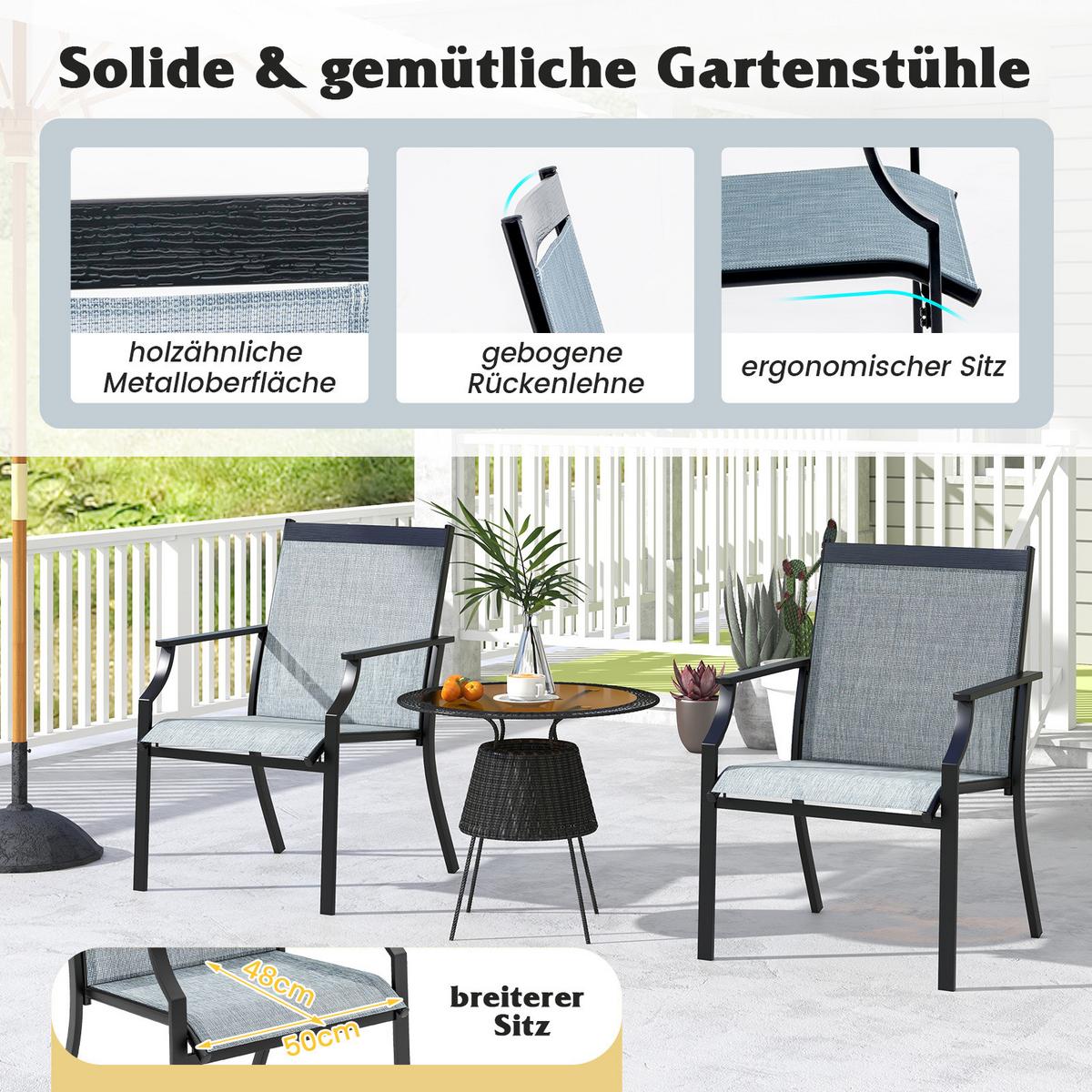 TERRASSENSTÜHLE Blau(2er-Set) - Blau, Metall (66/90/61cm) - COSTWAY