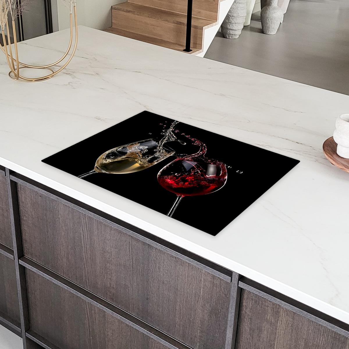 HERDABDECKPLATTE Rotwein - Weißwein - Glas - Schwarz Herdabdeckung Induktionsfeld 75x52 cm - Weinrot, Kunststoff (75/52/0.2cm) - MuchoWow