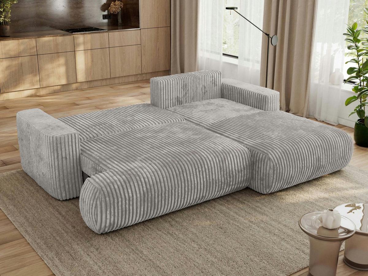 ECKSOFA OVO L Hellgrau Cord - Rechts Seite - Hellgrau/Schwarz, Kunststoff/Textil (195/271cm) - MKS