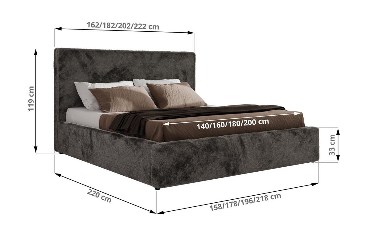 POLSTERBETT CORIVO CLASSIC 140/200 - Dunkelgrau Plüsch - Multipocket-Matratze - Dunkelgrau, Textil (140/200cm) - MKS