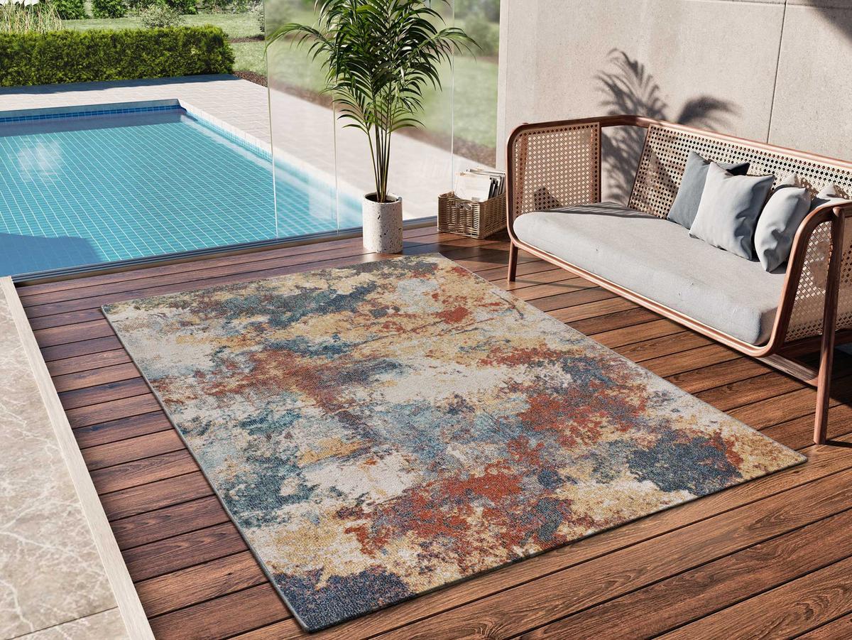 OUTDOORTEPPICH Mehrfarbig Luna 80/150 cm - Blau/Rostfarben, Textil (80/150cm) - Atticgo