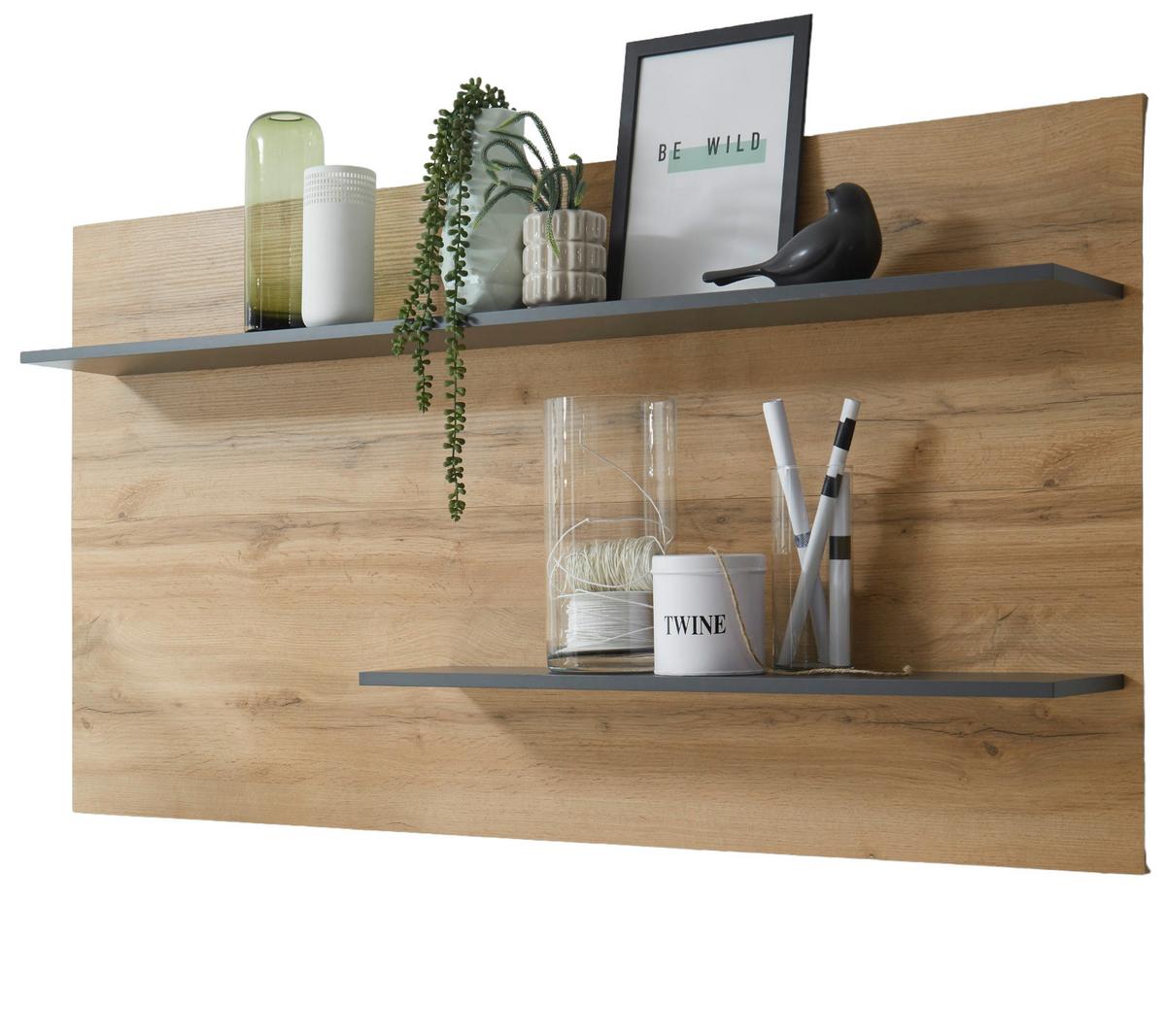 WOHNWAND grau matt, Eiche Wotan 3-teilig 300 cm, Schrankwand hängend - Eiche Wotan/Grau, Holzwerkstoff/Metall (300/180/30cm) - Furn.Design