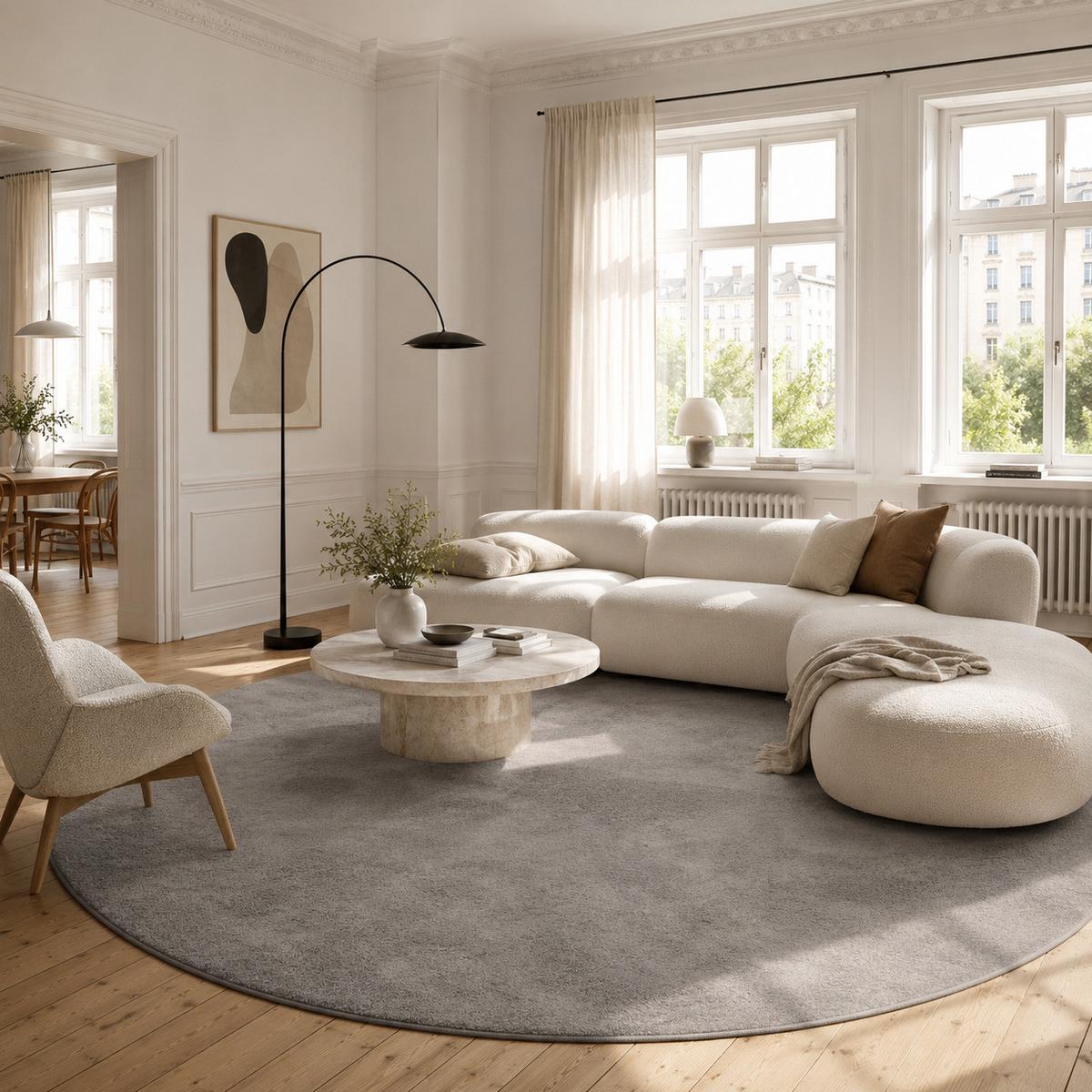 HOCHFLOR LANGFLOR TEPPICH SUPER SOFT MELIA RUND - Grau, Textil (160/160cm) - Pergamon