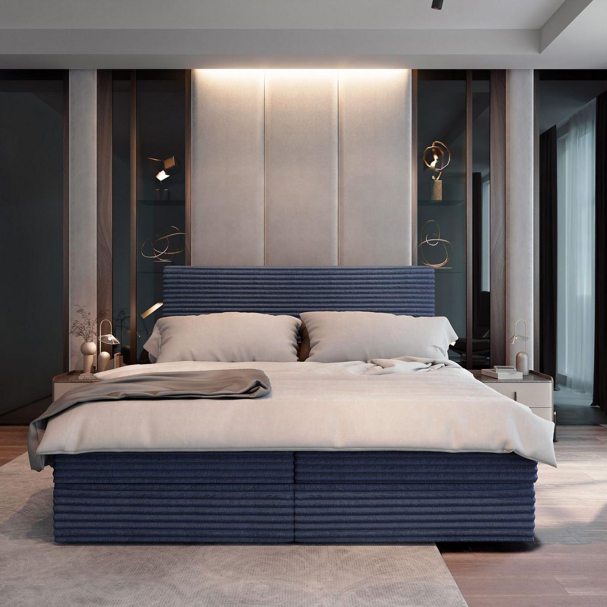 BOXBETT PISA 160x200 cm mit Matratze und Topper - Blau - Blau, Holz (160/200cm) - MASSENO