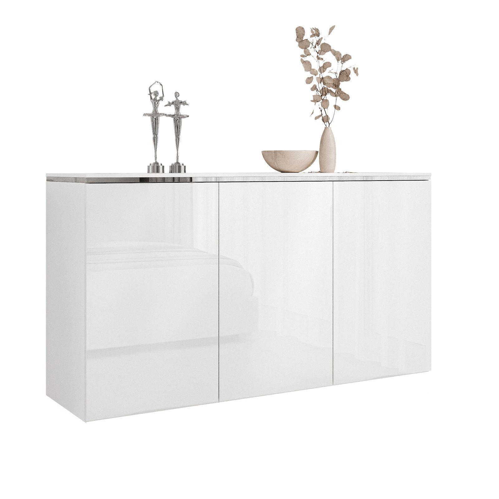 KOMMODE AURORA SILVER 3D – Hängend - Weiß Hochglanz, Holzwerkstoff (140/76/40cm) - Lookway