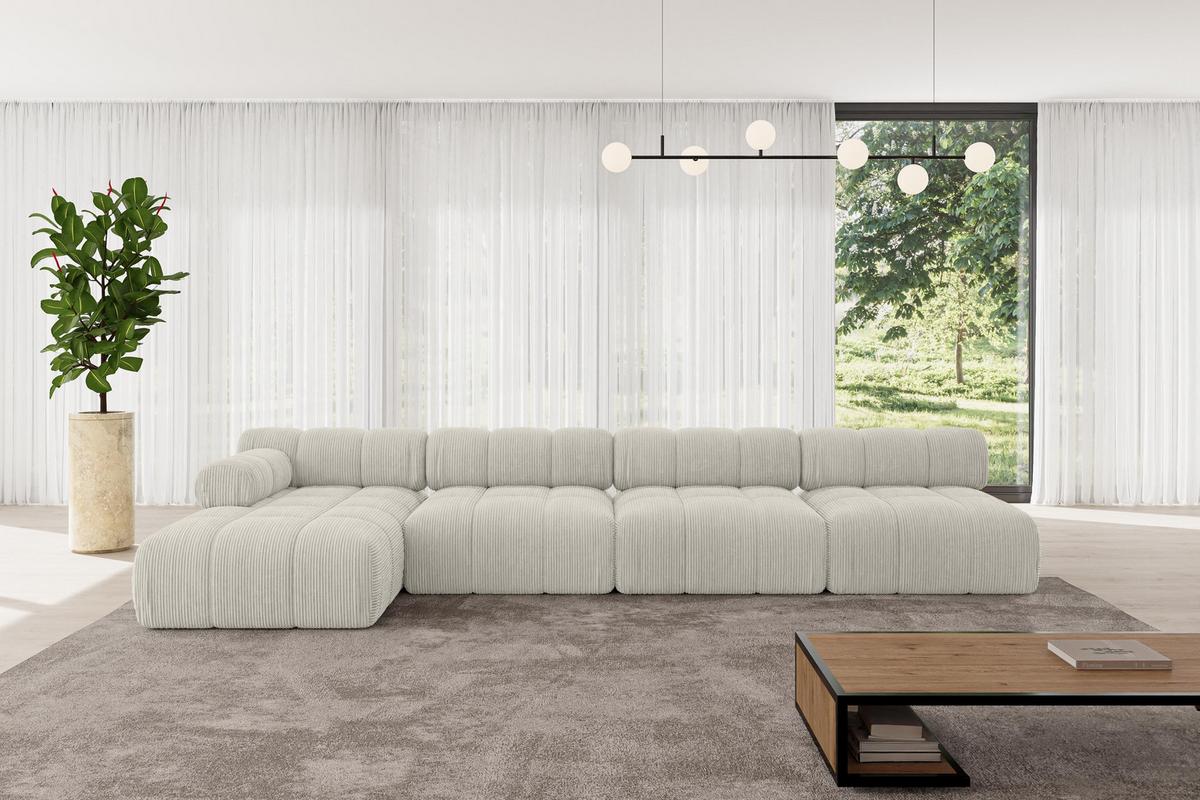 ECKSOFA modulares Sofa Razon-L3 - 380x160x70 cm Creme Cord - Hellgrau/Creme, Holzwerkstoff/Textil (380/160cm) - ALTDECOR