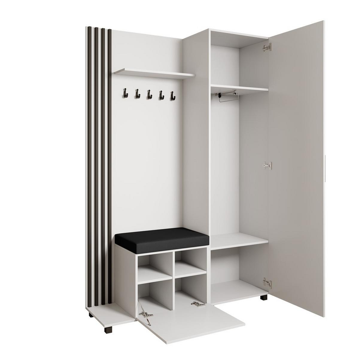 GARDEROBENSCHRANK Livia mit Aufhängern und Spiegel, Weiß, links - Schwarz/Weiß, Holzwerkstoff (137/207/42cm) - Beautysofa
