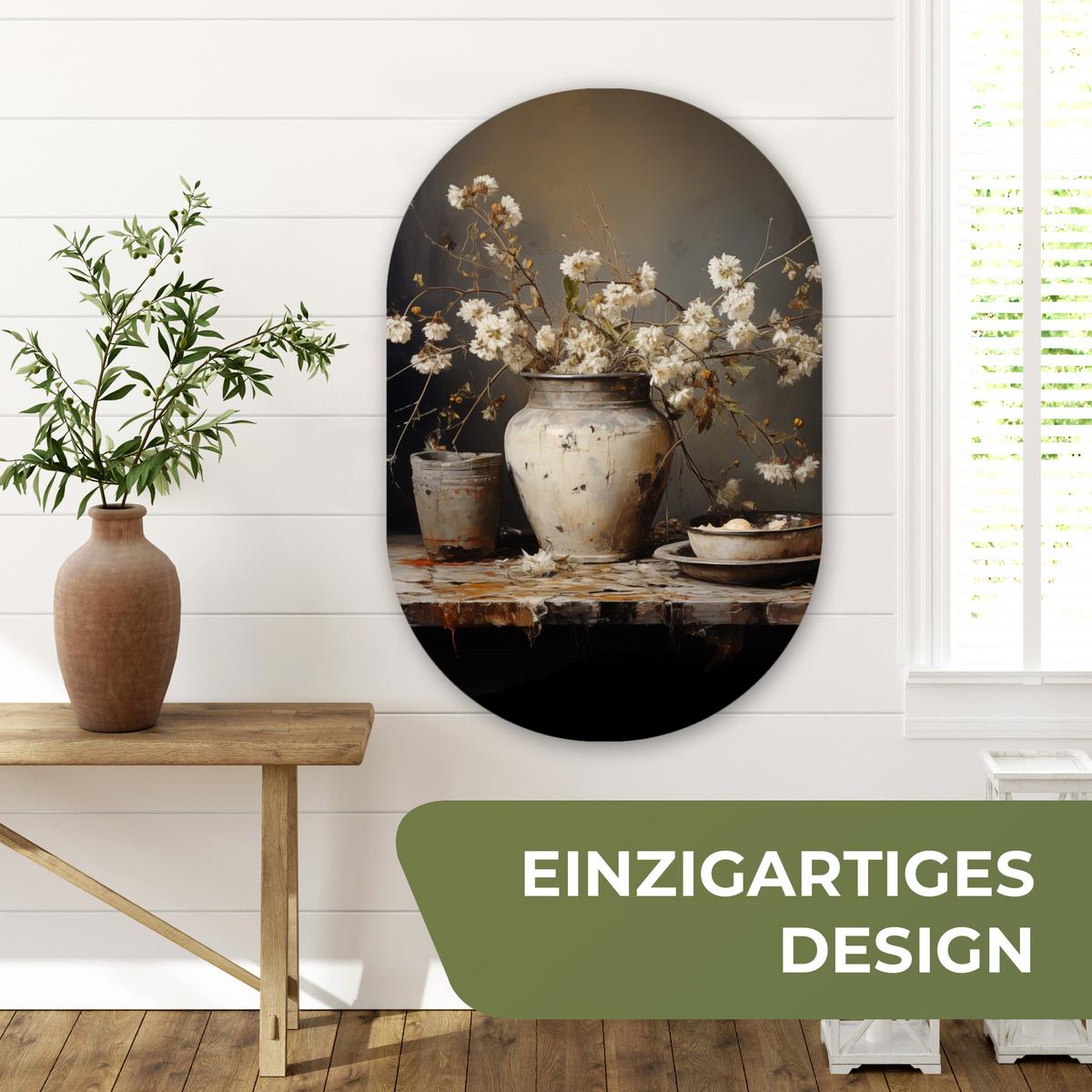 WANDBILD Stilleben - Blumen - Blumenstrauß - Vase - Wein Wanddeko Schlafzimmer 60x90 cm - Ecru, Kunststoff (60/90cm) - MuchoWow
