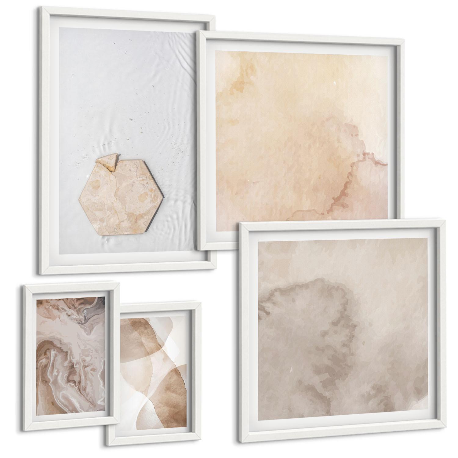 BILDER SET 5er Set - 50x50 cm & 20x30 cm & 40x60 cm Weißer Rahmen - Designabstraktion, Naturinspiration - Weiß, Kunststoff (40/60cm) - TULUP