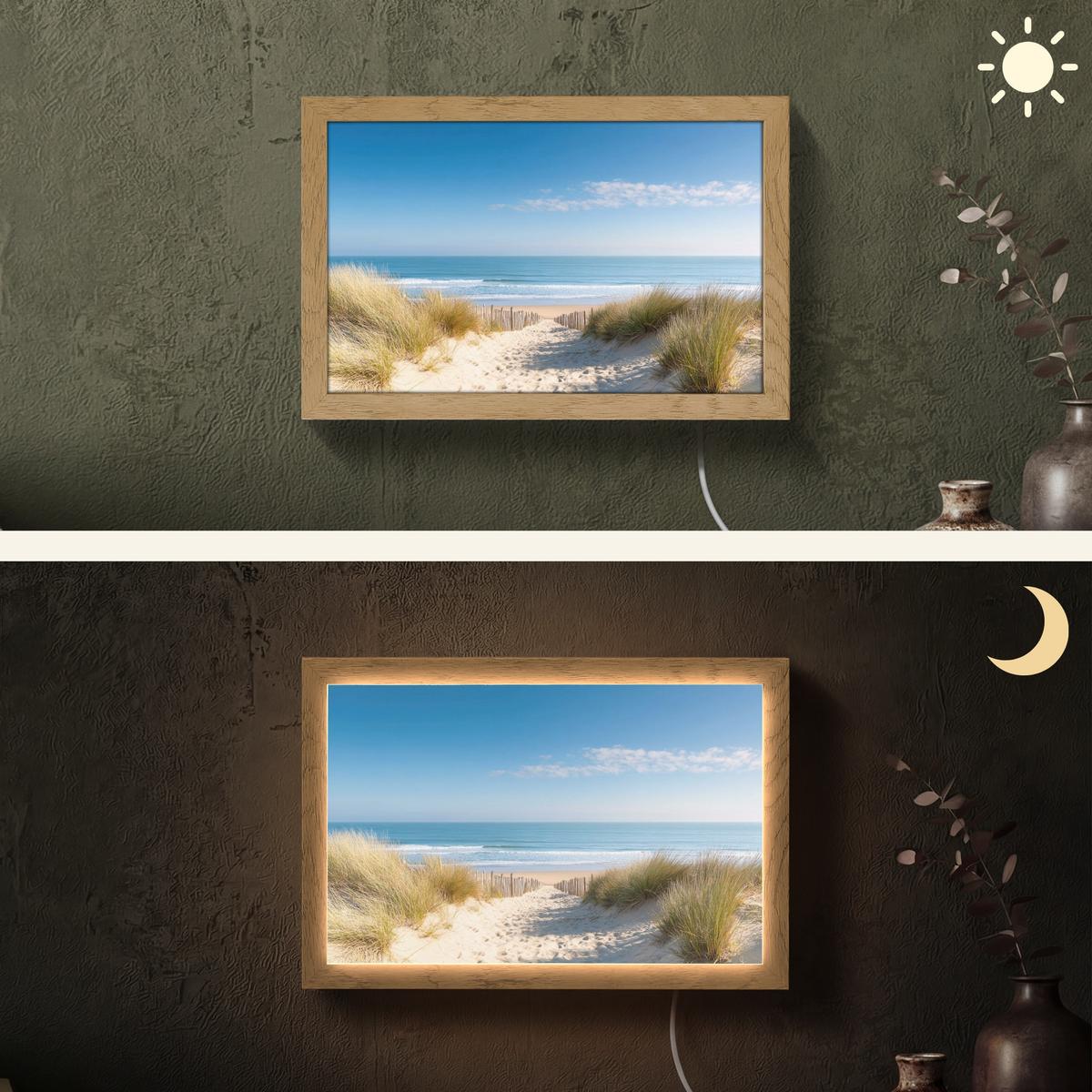 WANDLEUCHTE Strand - Meer - Düne - Sand - Sommer 30x20 cm - Sandfarben, Holzwerkstoff (30/20/8cm) - OnlyWow