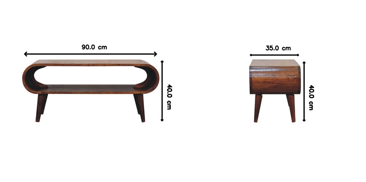 COUCHTISCH aus Massivholz Offener Stauraum, Nordische Beine, Braun - Kastanienfarben/Messingfarben, Holz/Metall (35/90/40cm) - Artisan Furniture