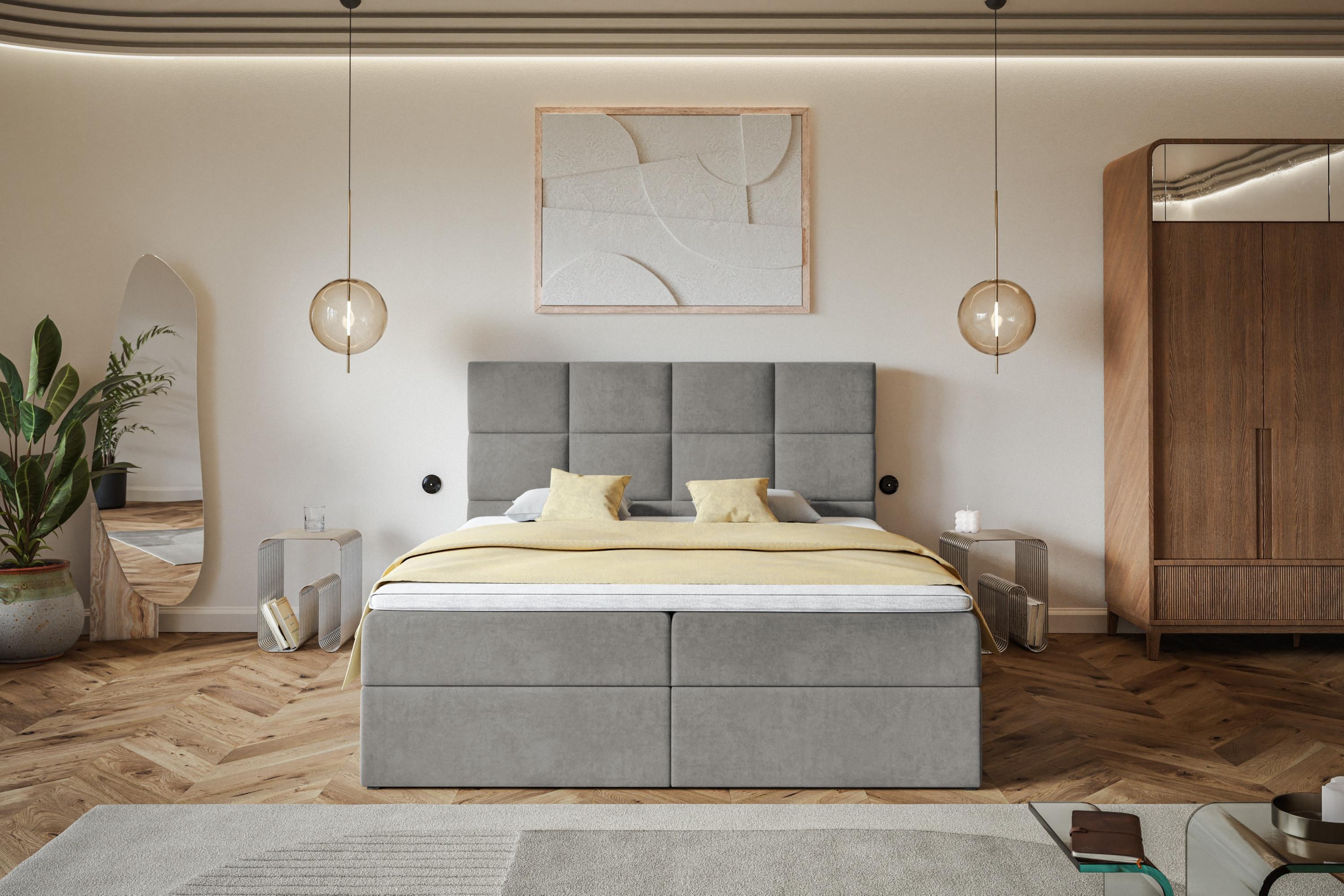 BOXSPRINGBETT Roma mit 2 Bettkästen, Polsterbett Maße: 120x200, Farbe: Grau, Velourstoff, Doppelbett mit Bonell-Matratze - Grau, Holz/Kunststoff (120/200cm) - Alpi-Möbel