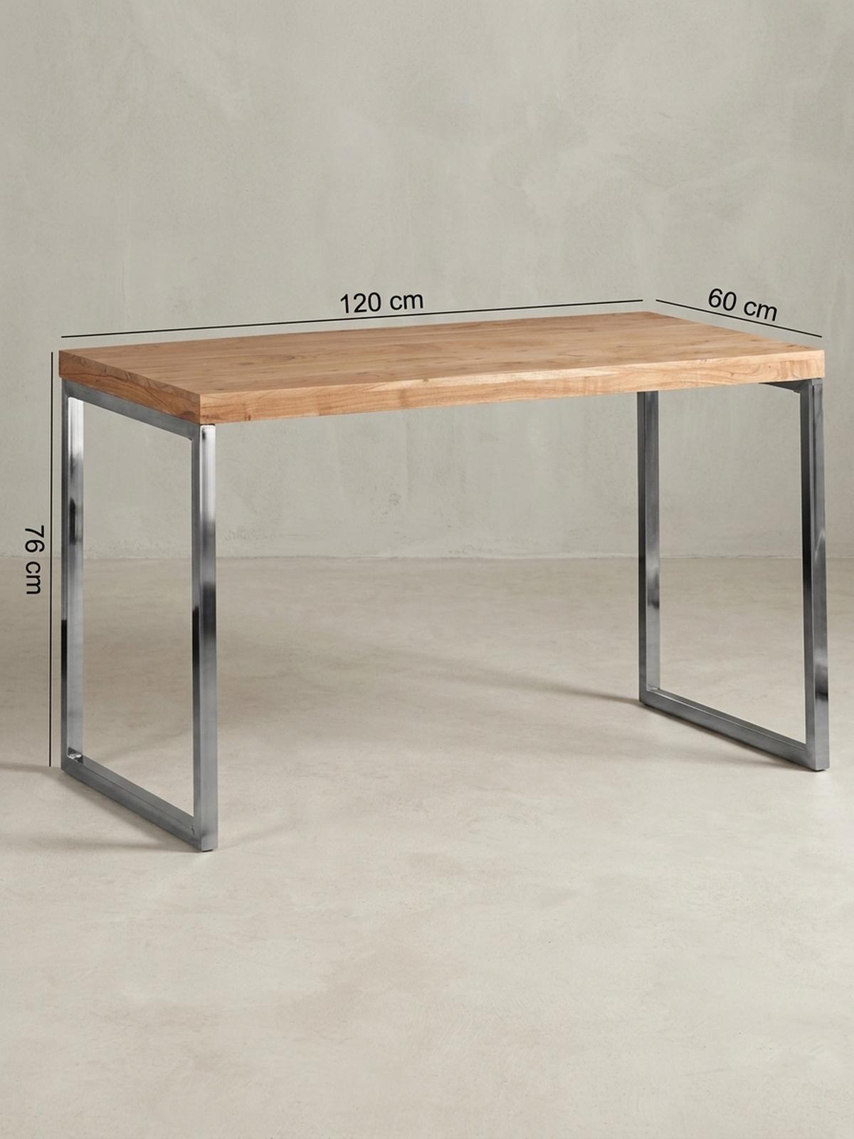 SCHREIBTISCH Massivholz Landhausstil Chromgestell ISEN, Beige 120x60x76 cm - Beige/Silberfarben, Holz/Metall (60/120/76cm) - KADIMA DESIGN