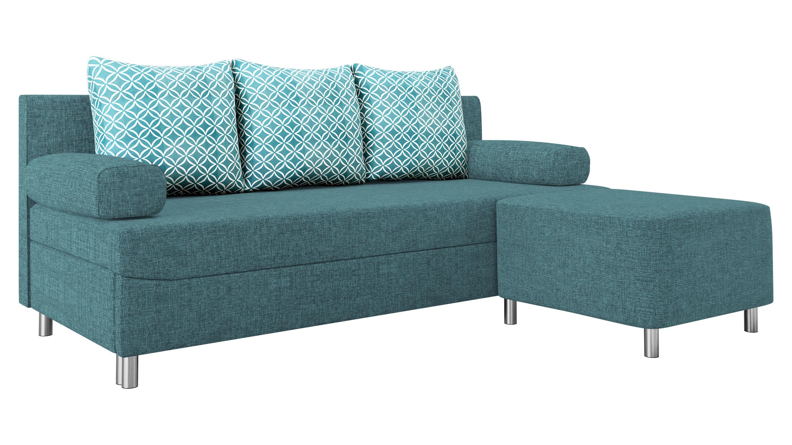SCHLAFSOFA Dover mit Polsterhocker - Türkis/Chromfarben, Holz/Kunststoff (192/86/80cm) - MIRJAN24